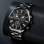 4 pçs moda masculina luxo relógio de pulso de quartzo spearhead pingente colar pulseira anel masculino negócios analógico relógios de aço inoxidável