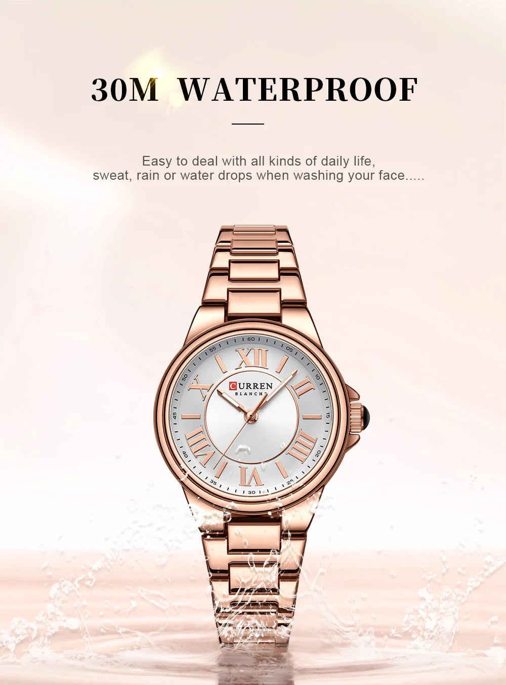 CURREN Charme Romântico Relógios de Pulso Feminino Design de Moda Relógio de Quartzo Fino com Mãos Luminosas Pulseira de Aço Inoxidável