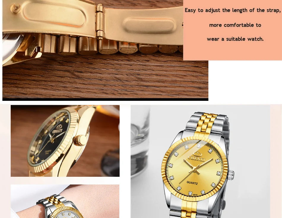 CHENXI-Relógio quartzo dourado masculino, strass, pulseira de aço inoxidável, impermeável, relógios de pulso empresariais para homens, várias cores, moda