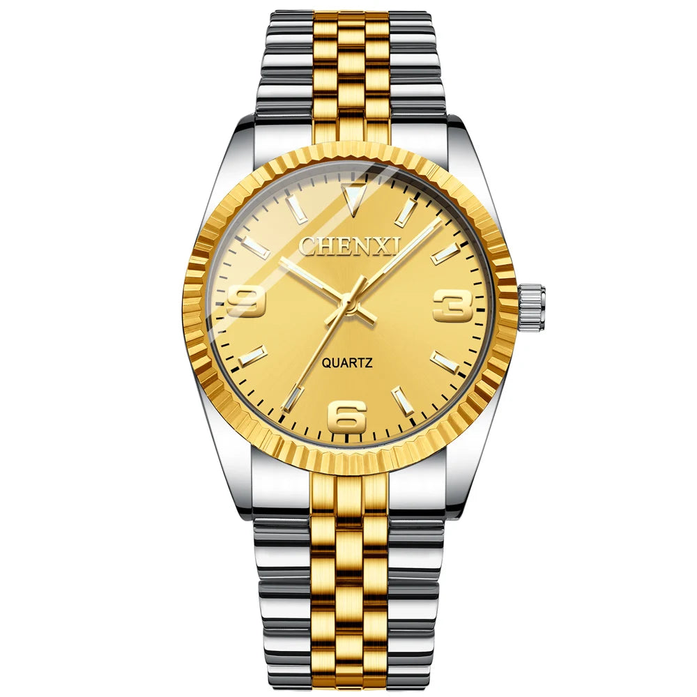 CHENXI-Relógio quartzo dourado masculino, strass, pulseira de aço inoxidável, impermeável, relógios de pulso empresariais para homens, várias cores, moda