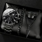 4 pçs moda masculina luxo relógio de pulso de quartzo spearhead pingente colar pulseira anel masculino negócios analógico relógios de aço inoxidável