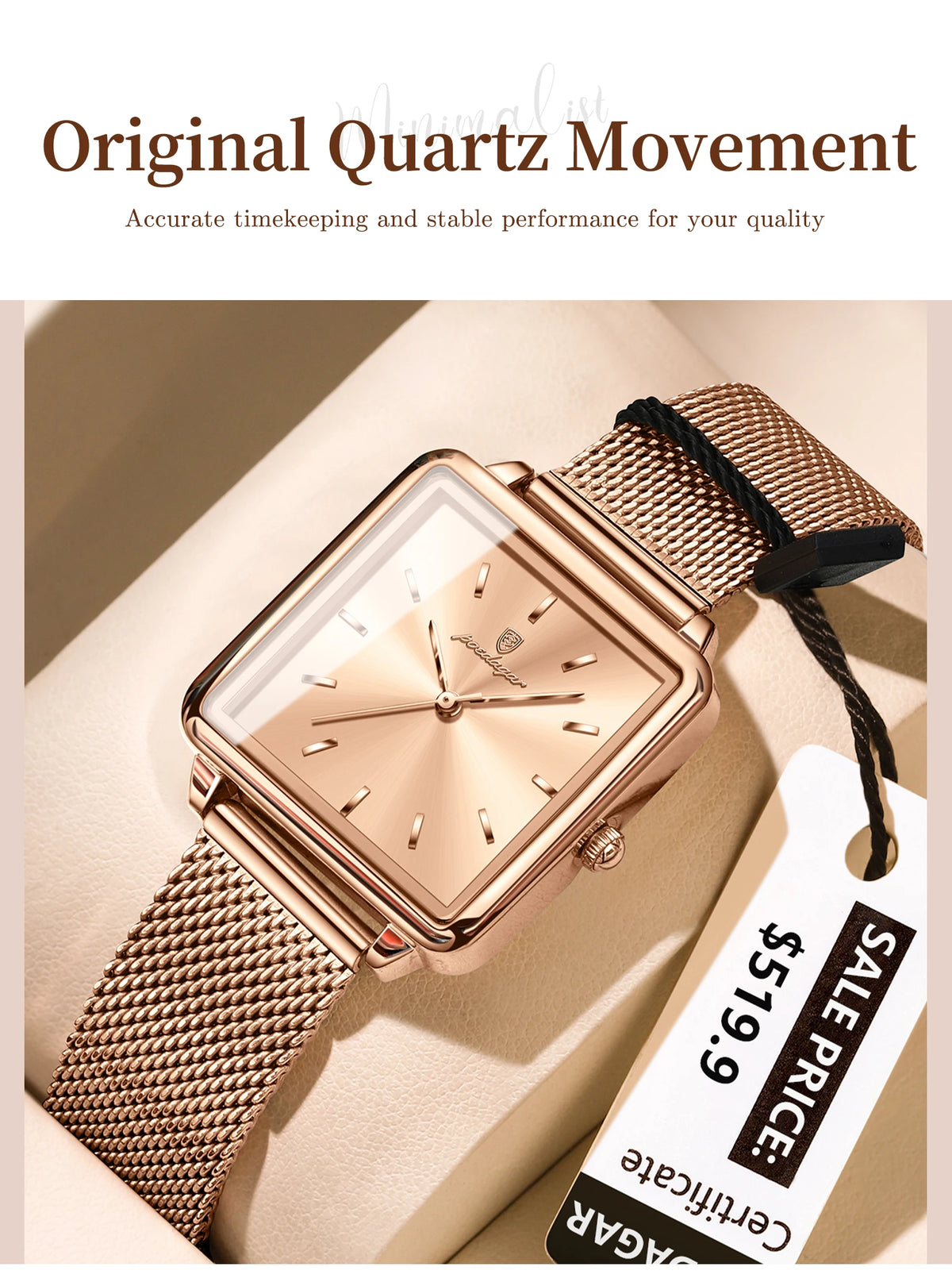 Poedagar moda senhoras relógio à prova dwaterproof água quadrado elegante relógio para mulher malha de aço inoxidável quartzo relógios femininos reloj