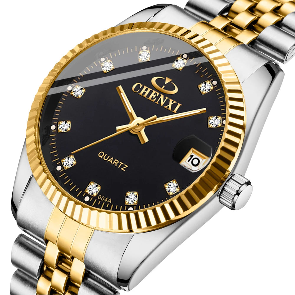 CHENXI-Relógio quartzo dourado masculino, strass, pulseira de aço inoxidável, impermeável, relógios de pulso empresariais para homens, várias cores, moda