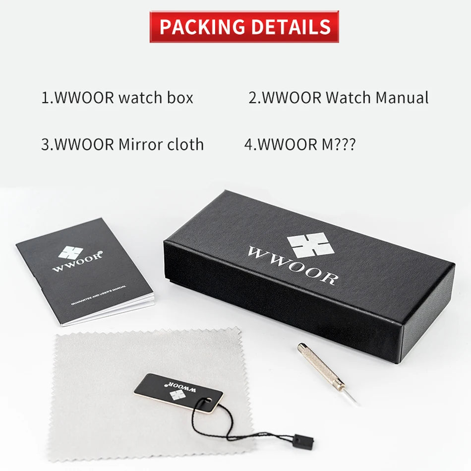 WWOOR-Relógio Masculino De Aço Inoxidável Impermeável De Luxo, Relógio De Quartzo Masculino, Relógios De Moda Casual, Original