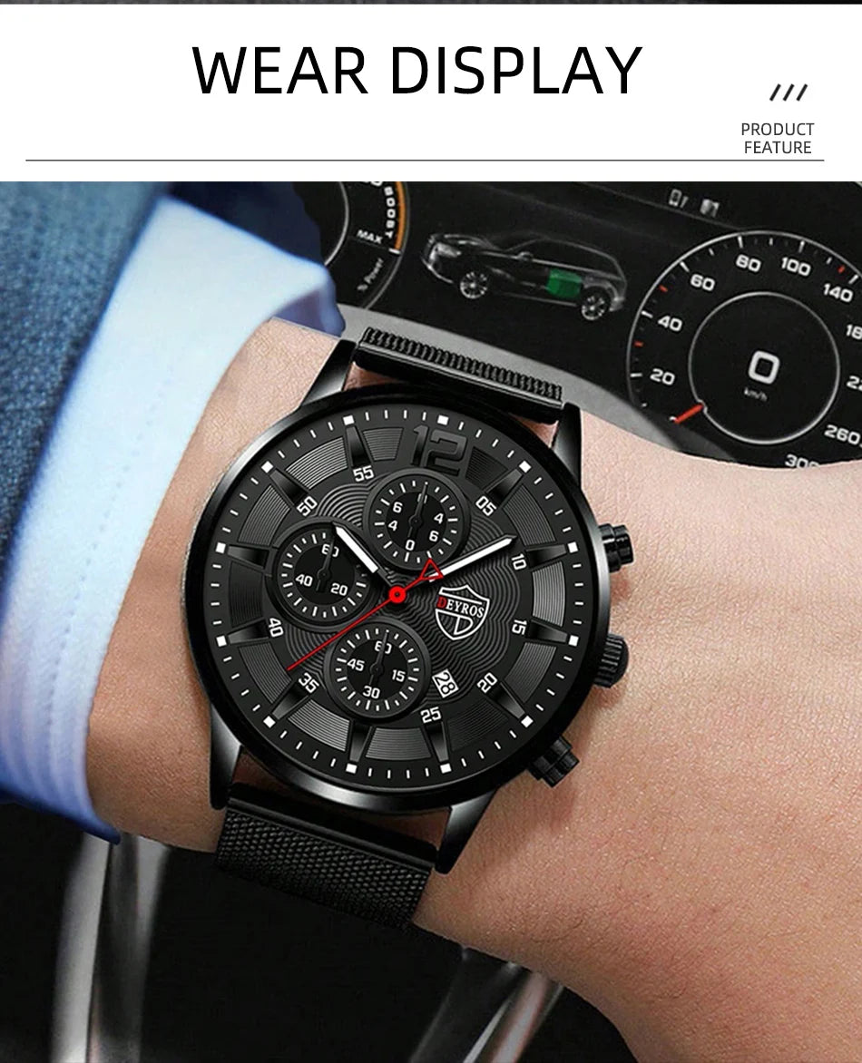 Deyros moda masculina relógios minimalistas negócios casual relógio de quartzo simples masculino malha de aço inoxidável relógio reloj hombre