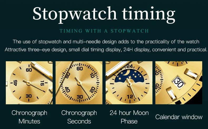 Olevs 2870 relógio masculino 42.5mm grande mostrador cronógrafo fase da lua relógios esportivos à prova dwaterproof água moda original relógio de quartzo para homem 2025