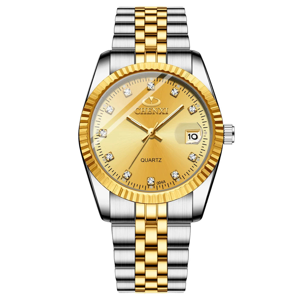 CHENXI-Relógio quartzo dourado masculino, strass, pulseira de aço inoxidável, impermeável, relógios de pulso empresariais para homens, várias cores, moda