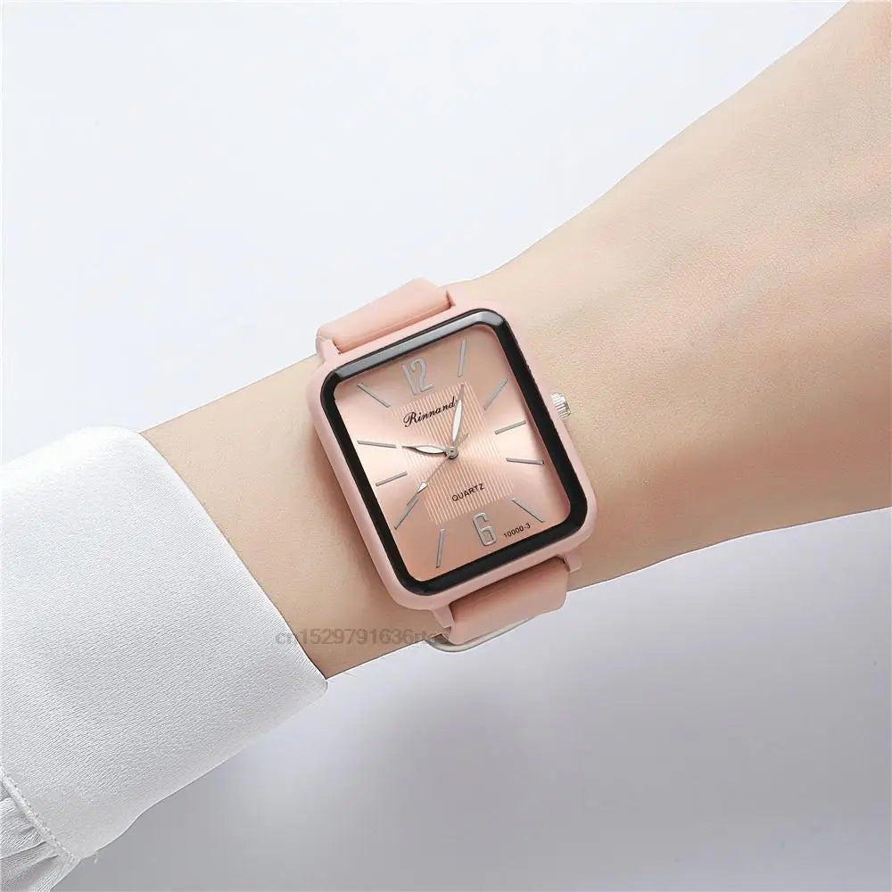 Relógios de Moda de Luxo Mulher em Silicone Qualidades Rectângulo de Quartzo Relógios de Pulso com Pulseira Simples Preto Branco Relógio Feminino Presente
