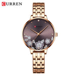 CURREN-quartzo relógios para mulheres, simples pulseira de aço inoxidável, flor Design Dial, moda