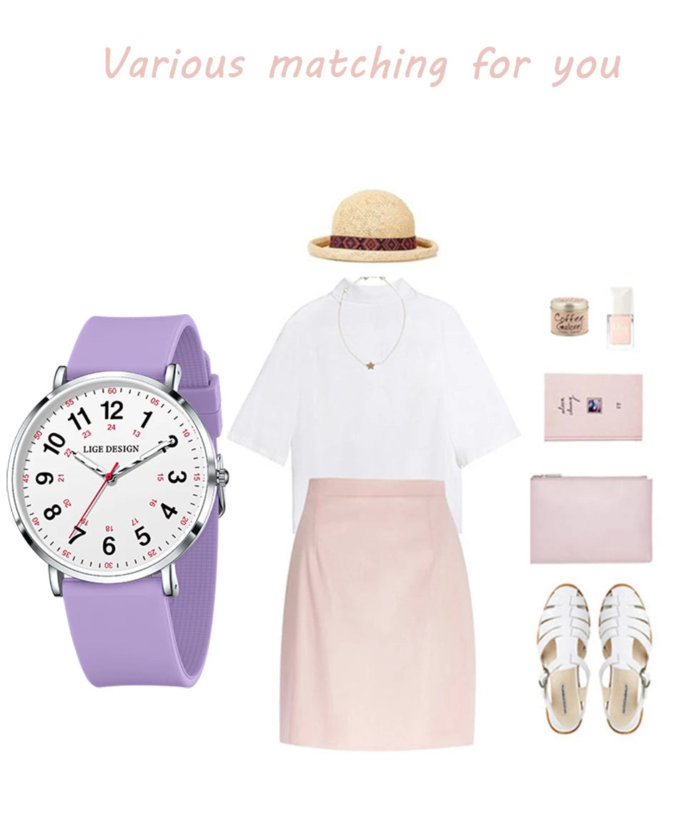 Lige moda elegante relógios para mulher senhoras doce cor silicone casual luminoso à prova dwaterproof água vestido de quartzo relógios de pulso femininos