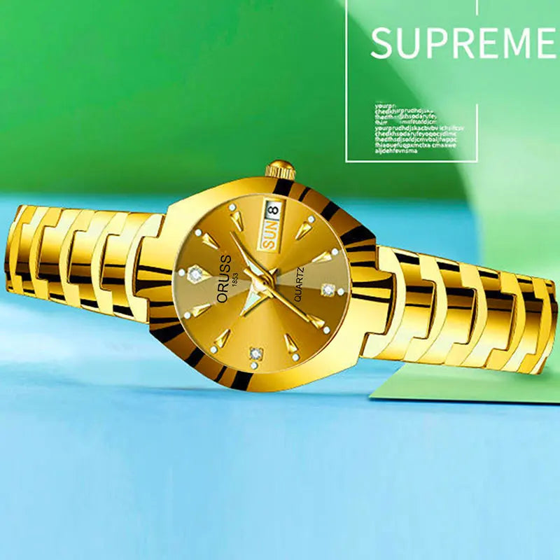 Oruss marca quente relógio feminino de alta qualidade aço inoxidável à prova dwaterproof água ponteiro luminoso semana calendário eleganc relógio quartzo feminino