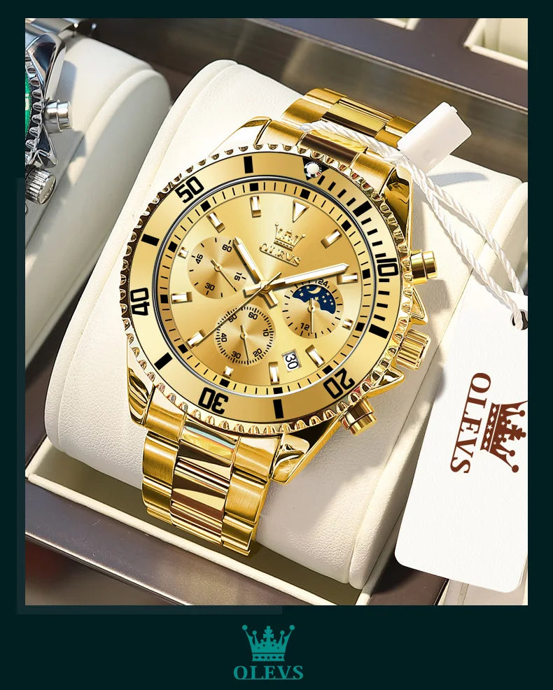 Olevs 2870 relógio masculino 42.5mm grande mostrador cronógrafo fase da lua relógios esportivos à prova dwaterproof água moda original relógio de quartzo para homem 2025