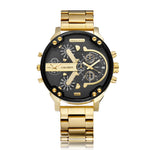 Relógios masculinos marca superior de luxo banda aço duplo tempo relógio para homem grande dial quartzo relógios pulso relogio masculino transporte da gota