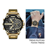 Relógio masculino luxuoso de aço inoxidável – Relógio de quartzo com mostrador analógico grande para negócios e roupas casuais – Cronógrafo esportivo à prova d'água