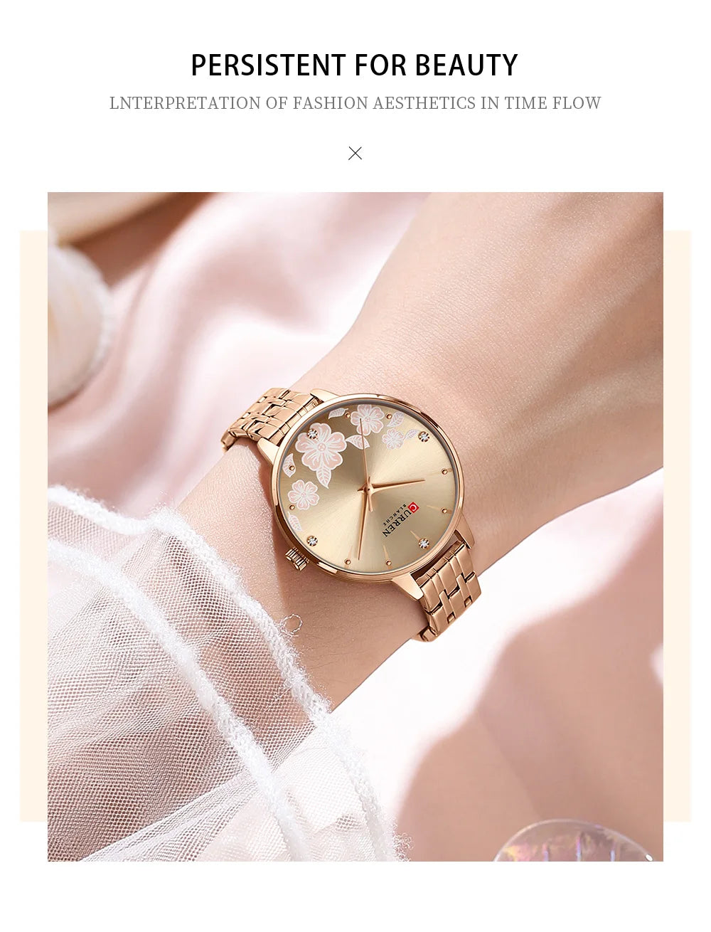 CURREN-quartzo relógios para mulheres, simples pulseira de aço inoxidável, flor Design Dial, moda