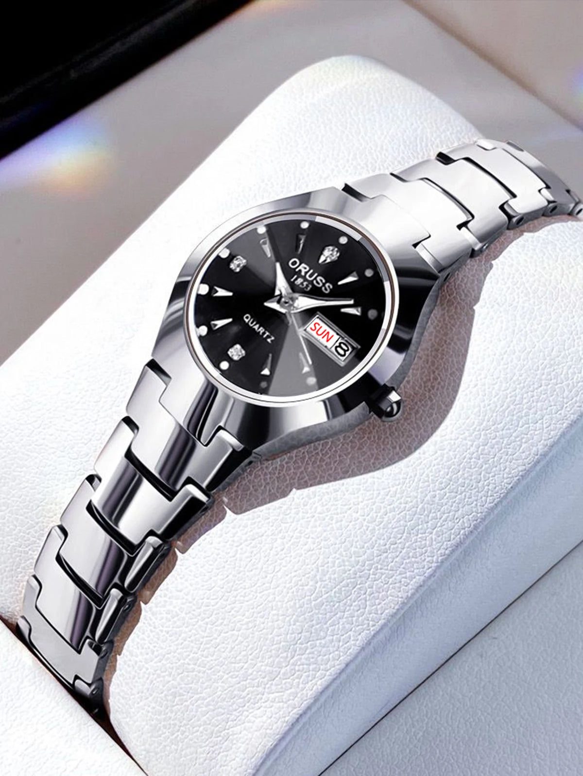 Oruss marca quente relógio feminino de alta qualidade aço inoxidável à prova dwaterproof água ponteiro luminoso semana calendário eleganc relógio quartzo feminino