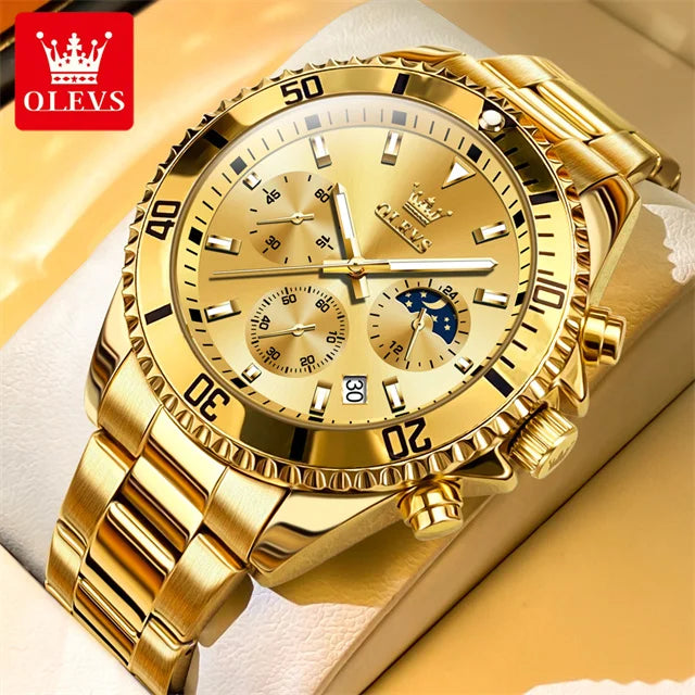 Olevs 2870 relógio masculino 42.5mm grande mostrador cronógrafo fase da lua relógios esportivos à prova dwaterproof água moda original relógio de quartzo para homem 2025