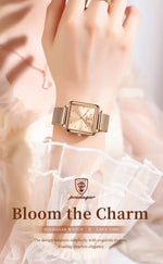 Poedagar moda senhoras relógio à prova dwaterproof água quadrado elegante relógio para mulher malha de aço inoxidável quartzo relógios femininos reloj