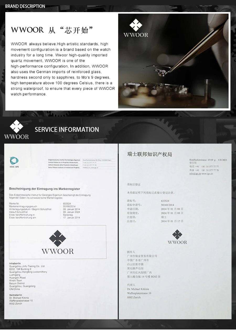 Wwoor-relógio masculino de quartzo, aço inoxidável, ouro, à prova d'água, com data quadrada, marca de luxo, para homens