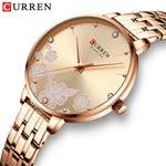 CURREN-quartzo relógios para mulheres, simples pulseira de aço inoxidável, flor Design Dial, moda
