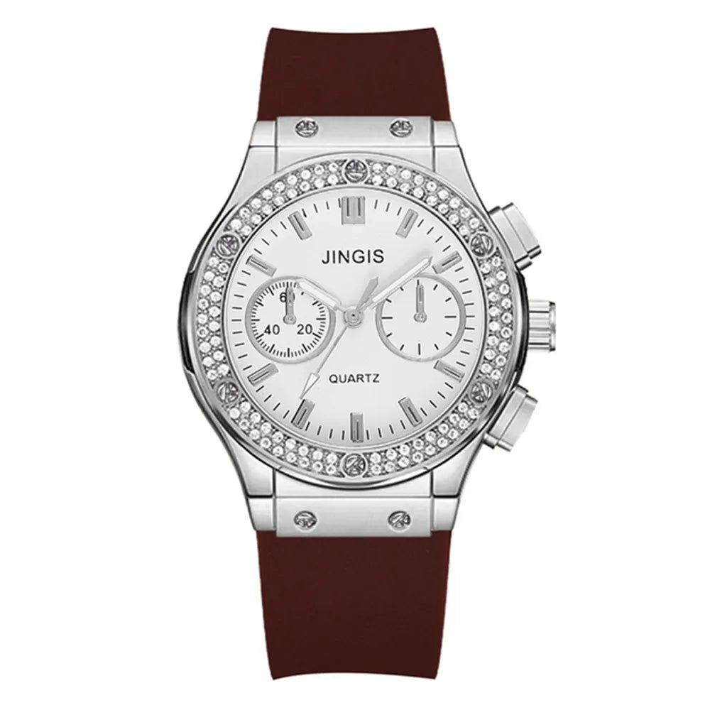 Moda 2025 Relógios Mulher Borracha Luxuosa Marca Casual Diamante Feminino Relogio Feminino Relogio Esportivo Simples