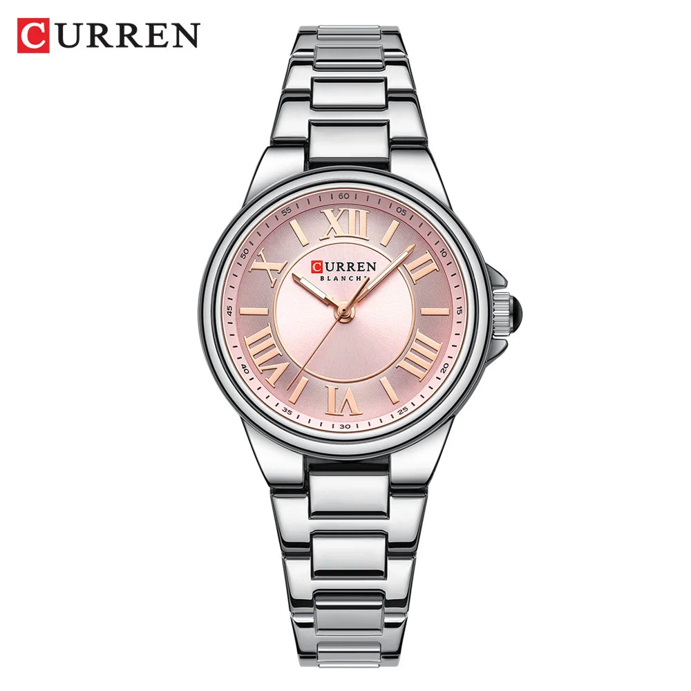 CURREN Charme Romântico Relógios de Pulso Feminino Design de Moda Relógio de Quartzo Fino com Mãos Luminosas Pulseira de Aço Inoxidável