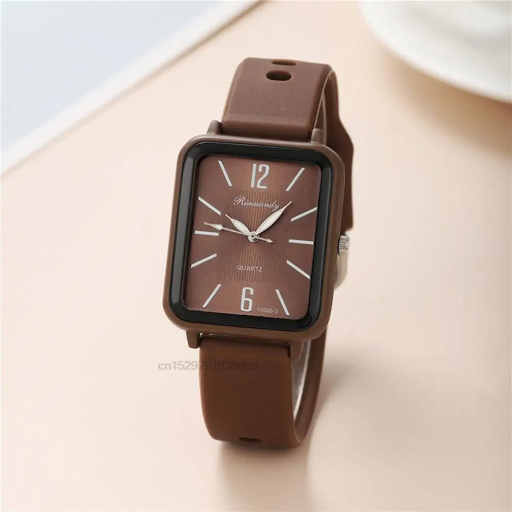 Relógios de Moda de Luxo Mulher em Silicone Qualidades Rectângulo de Quartzo Relógios de Pulso com Pulseira Simples Preto Branco Relógio Feminino Presente