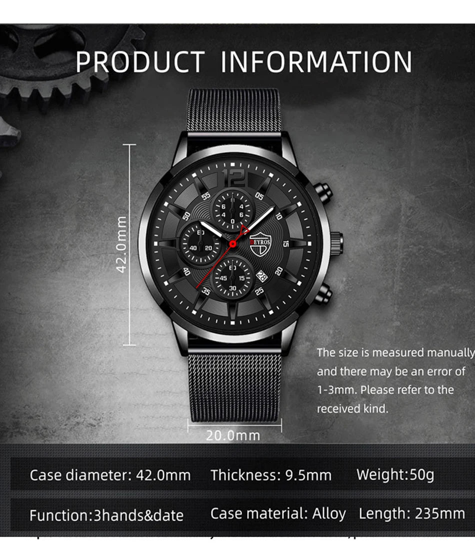 Deyros moda masculina relógios minimalistas negócios casual relógio de quartzo simples masculino malha de aço inoxidável relógio reloj hombre