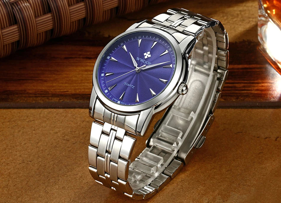 WWOOR-Relógio Masculino De Aço Inoxidável Impermeável De Luxo, Relógio De Quartzo Masculino, Relógios De Moda Casual, Original