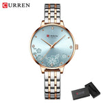 CURREN-quartzo relógios para mulheres, simples pulseira de aço inoxidável, flor Design Dial, moda