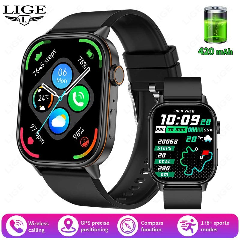 Lige 2025 para android ios gps relógio inteligente feminino 2.01 "tela hd freqüência cardíaca bluetooth chamada bússola ip68 à prova dip68 água masculino smartwatch