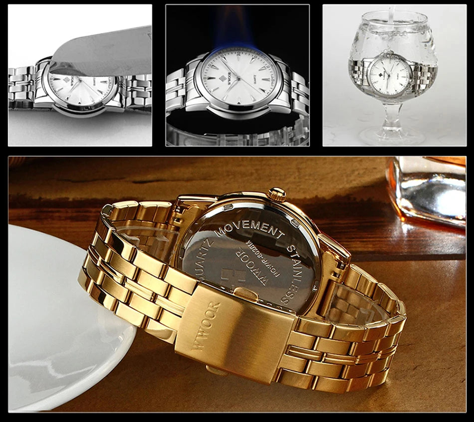 WWOOR-Relógio Masculino De Aço Inoxidável Impermeável De Luxo, Relógio De Quartzo Masculino, Relógios De Moda Casual, Original