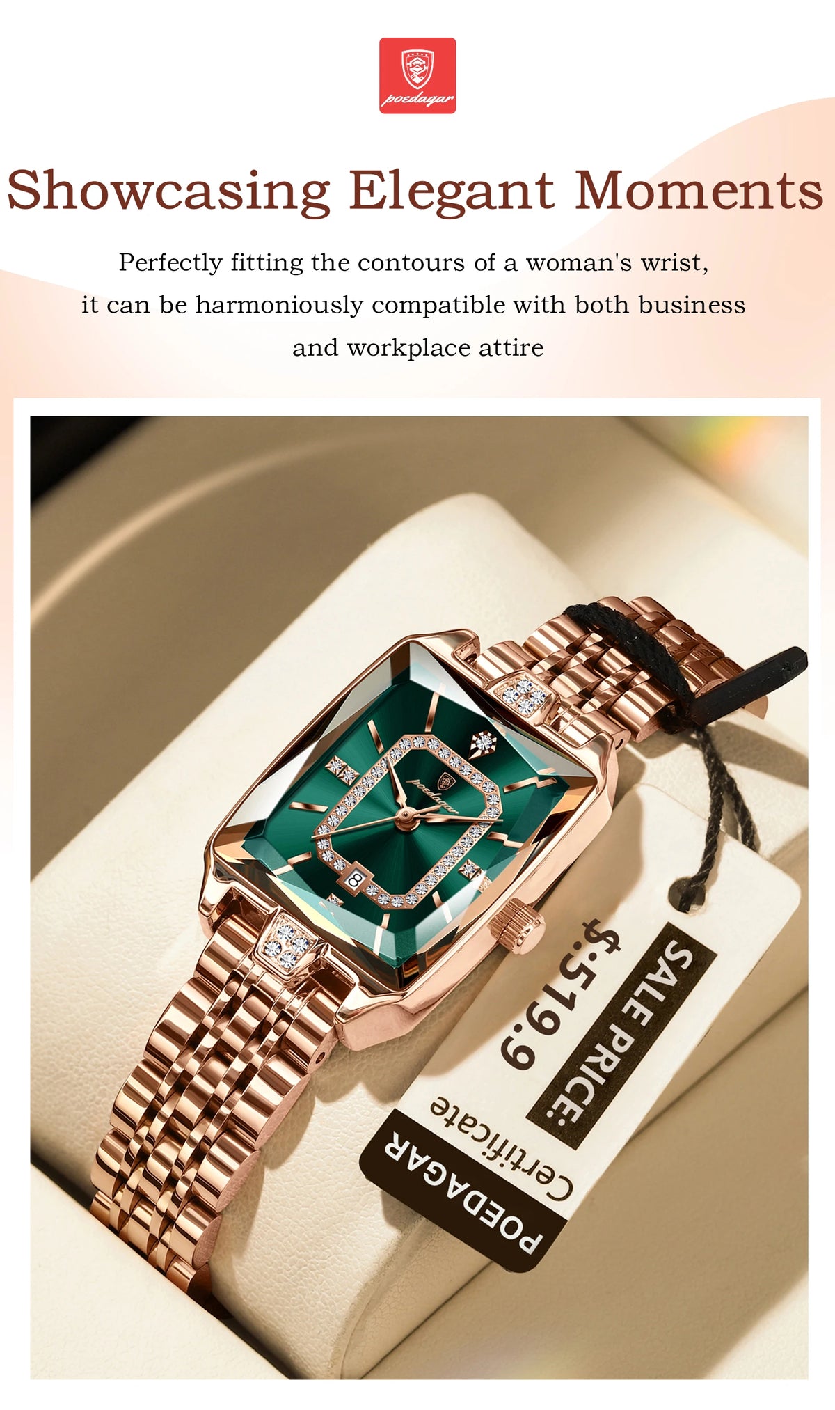 Poedagar relógio de luxo para mulher calendário à prova dwaterproof água alta qualidade senhoras relógio aço inoxidável quartzo relógios femininos elegante + caixa