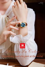 Olevs clássicos pulseira de couro relógio de quartzo para mulheres moda elegante diamante senhoras relógio à prova dwaterproof água data relógio de quartzo feminino