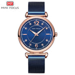 Mini foco 0177 elegante senhoras relógio de quartzo moda luminosa à prova dwaterproof água pulseira metal relógios casuais para mulher relojes de mujer