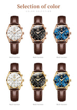 Olevs 5523 marca original relógios femininos moda à prova dwaterproof água pulseira de couro relógio de quartzo para senhora cronógrafo relógio de pulso luminoso