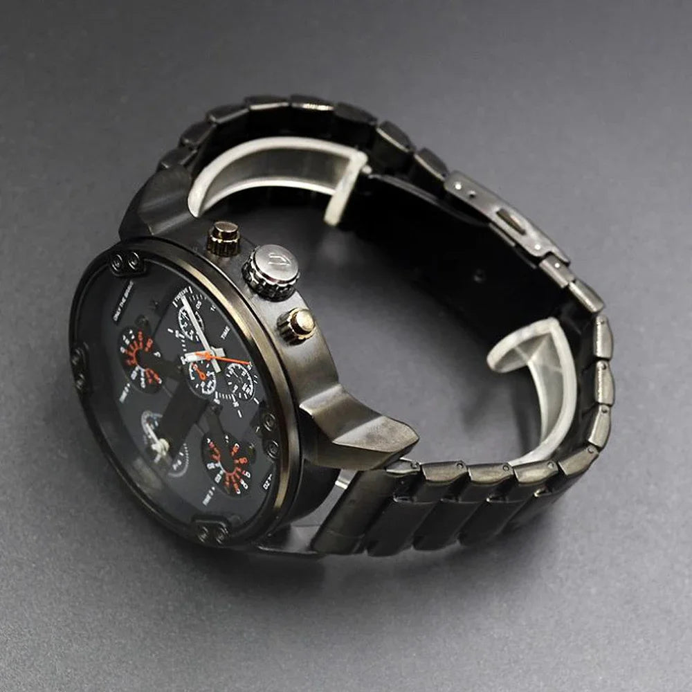 Relógio masculino luxuoso de aço inoxidável – Relógio de quartzo com mostrador analógico grande para negócios e roupas casuais – Cronógrafo esportivo à prova d'água