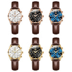 Olevs 5523 marca original relógios femininos moda à prova dwaterproof água pulseira de couro relógio de quartzo para senhora cronógrafo relógio de pulso luminoso