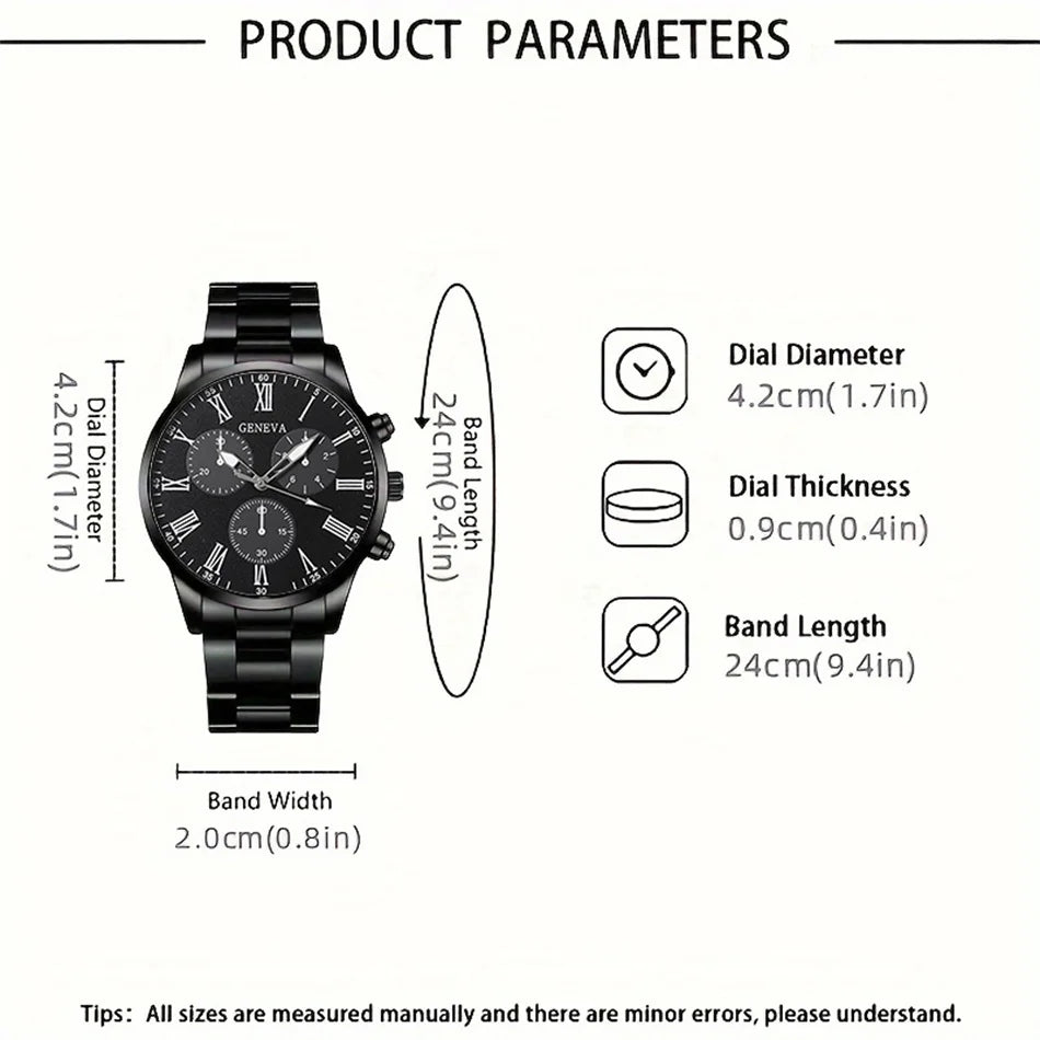 4 pçs moda masculina luxo relógio de pulso de quartzo spearhead pingente colar pulseira anel masculino negócios analógico relógios de aço inoxidável