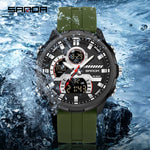 SNADA Relógio eletrônico de quartzo masculino com display duplo esportivo multifuncional à prova d'água LED relógio eletrônico de quartzo masculino 9077