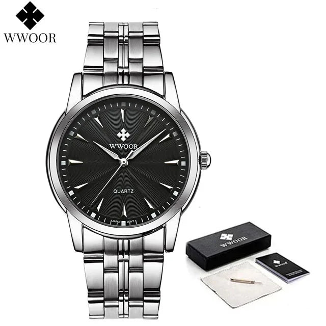 WWOOR-Relógio Masculino De Aço Inoxidável Impermeável De Luxo, Relógio De Quartzo Masculino, Relógios De Moda Casual, Original