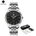 WWOOR-Relógio Masculino De Aço Inoxidável Impermeável De Luxo, Relógio De Quartzo Masculino, Relógios De Moda Casual, Original