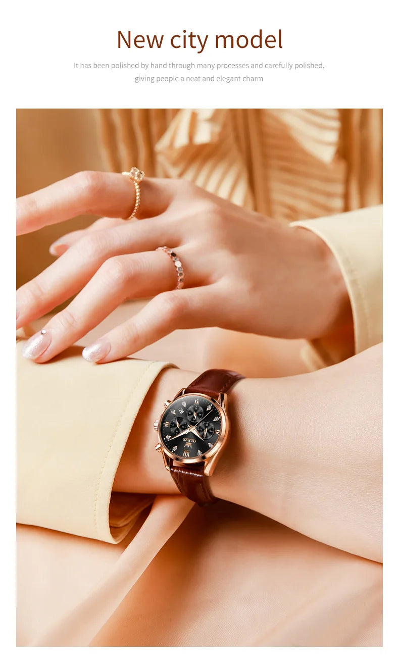 Olevs 5523 marca original relógios femininos moda à prova dwaterproof água pulseira de couro relógio de quartzo para senhora cronógrafo relógio de pulso luminoso