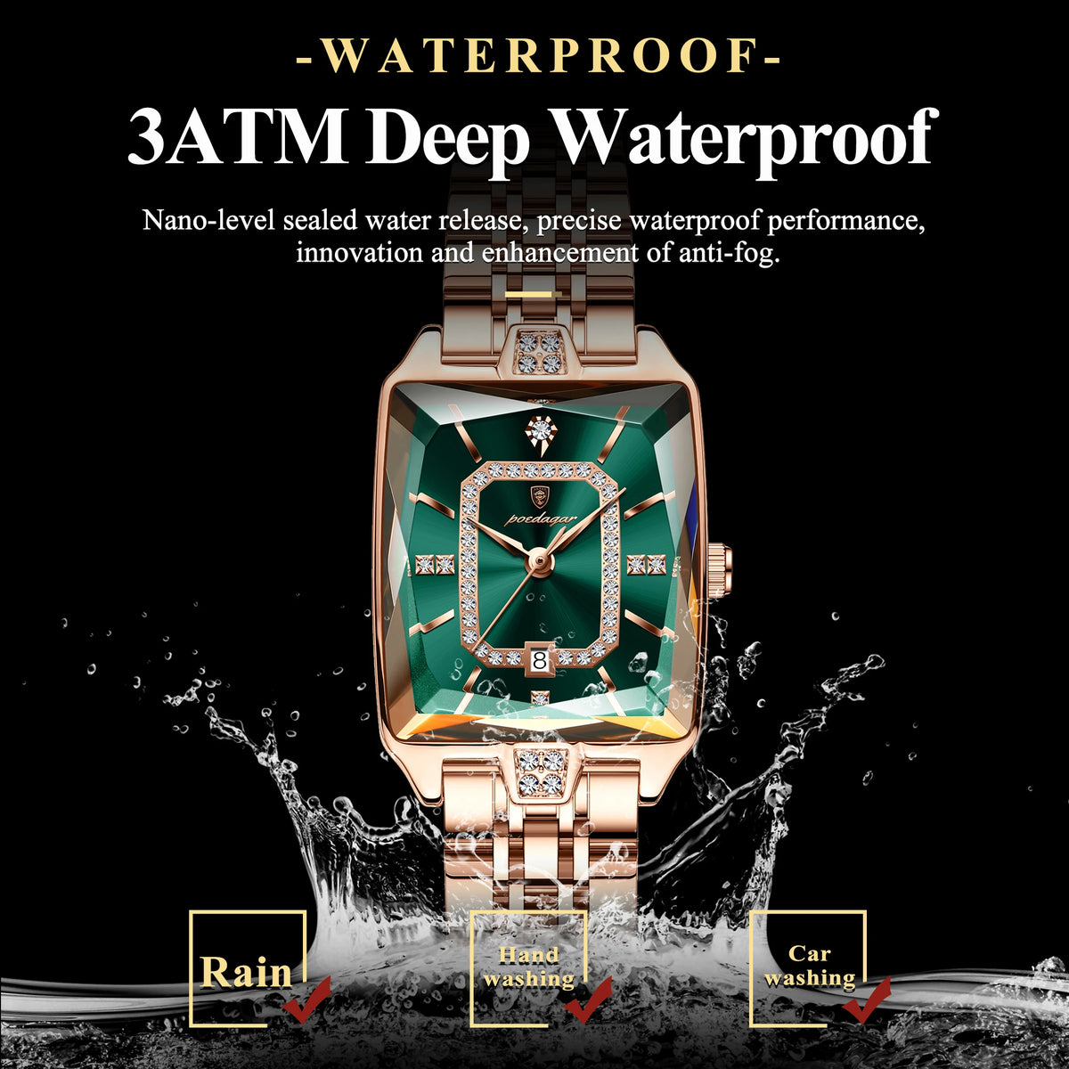 Poedagar relógio de luxo para mulher calendário à prova dwaterproof água alta qualidade senhoras relógio aço inoxidável quartzo relógios femininos elegante + caixa