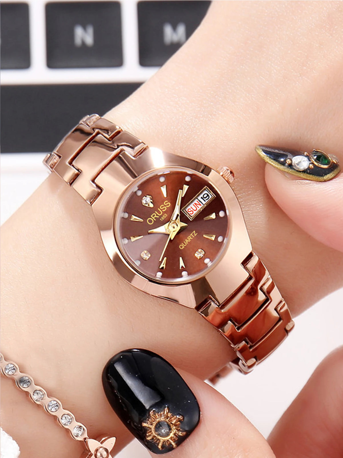 Oruss marca quente relógio feminino de alta qualidade aço inoxidável à prova dwaterproof água ponteiro luminoso semana calendário eleganc relógio quartzo feminino