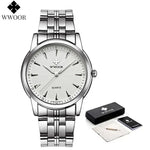 WWOOR-Relógio Masculino De Aço Inoxidável Impermeável De Luxo, Relógio De Quartzo Masculino, Relógios De Moda Casual, Original
