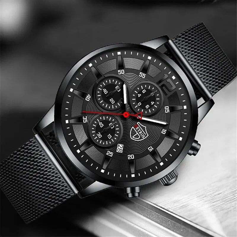 Deyros moda masculina relógios minimalistas negócios casual relógio de quartzo simples masculino malha de aço inoxidável relógio reloj hombre