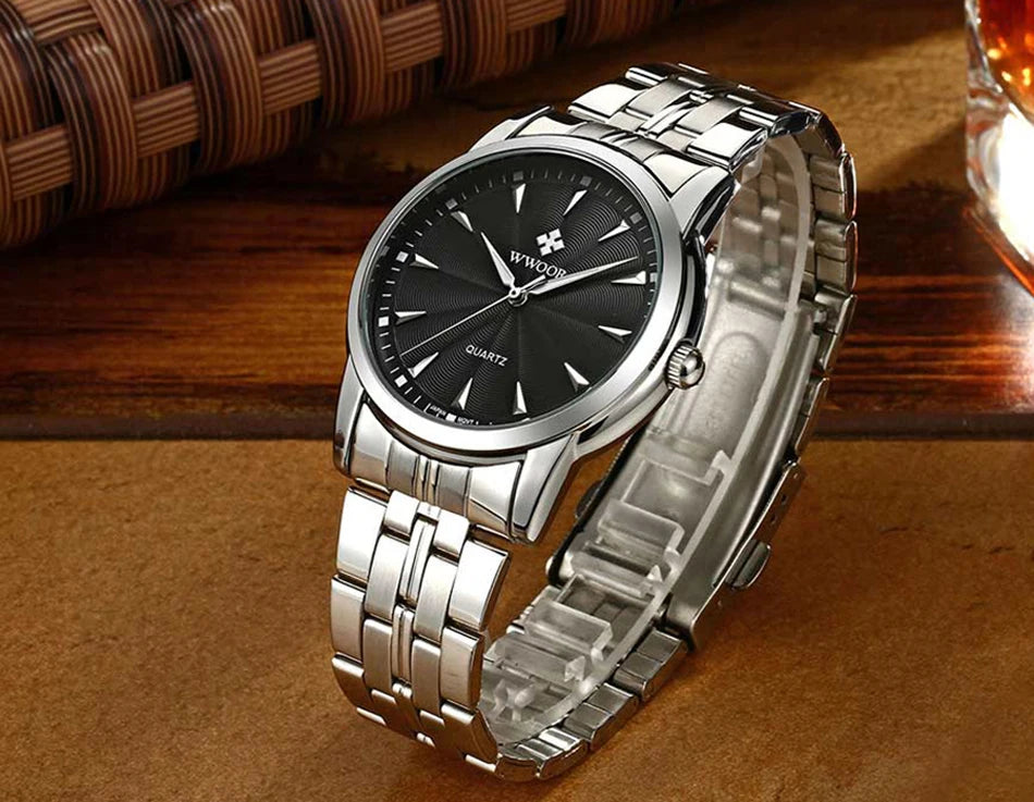 WWOOR-Relógio Masculino De Aço Inoxidável Impermeável De Luxo, Relógio De Quartzo Masculino, Relógios De Moda Casual, Original