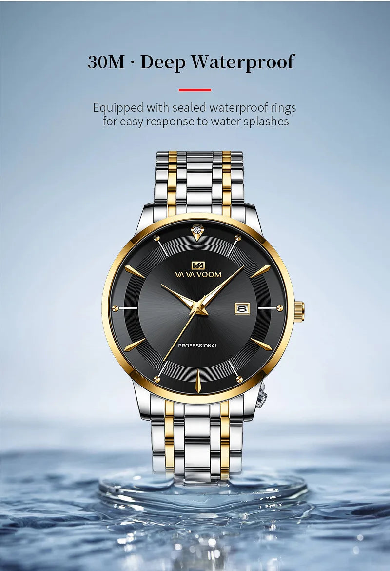 VA VA VOOM Moda Masculina Relógios À Prova D 'Água de Aço Inoxidável Negócios Simples Luz Noturna Data Top Marca Relógio de Quartzo para Homens