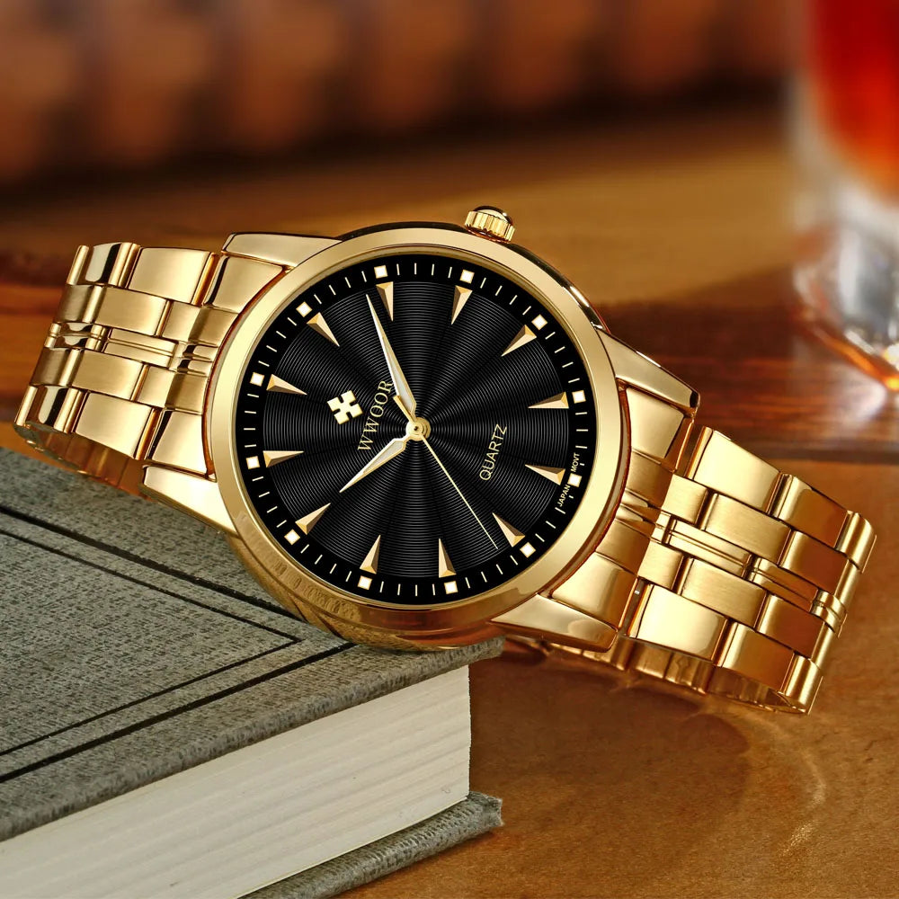WWOOR-Relógio Masculino De Aço Inoxidável Impermeável De Luxo, Relógio De Quartzo Masculino, Relógios De Moda Casual, Original